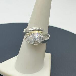 Sterling Silver Bypass Pear Shaped CZ 3.5 Ct Engagement Ring size 7.75